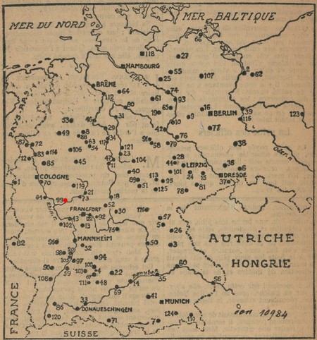 carte de l'Allemagne pour localiser le camp de prisonniers de Limburg