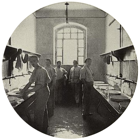 les lavabos dans le camps de prisonniers de Würzburg pendant la Première Guerre Mondiale