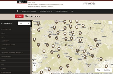 capture d'écran du site du CICR consacré à la Grande Guerre