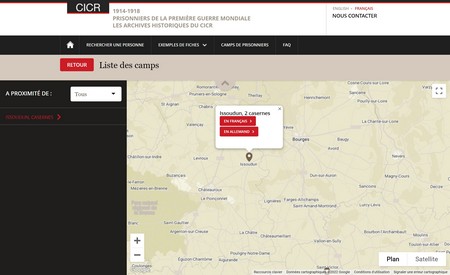 capture d'écran du site du CICR consacré à la Grande Guerre