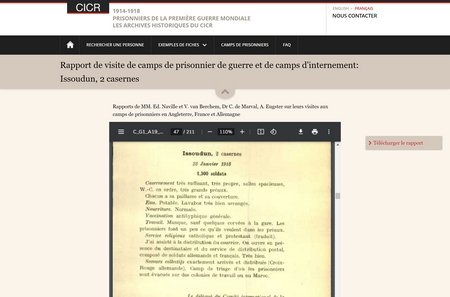capture d'écran du site du CICR consacré à la Grande Guerre