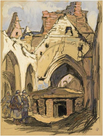 Fouquescourt peint par Henri Lucien Cheffer vers 1915