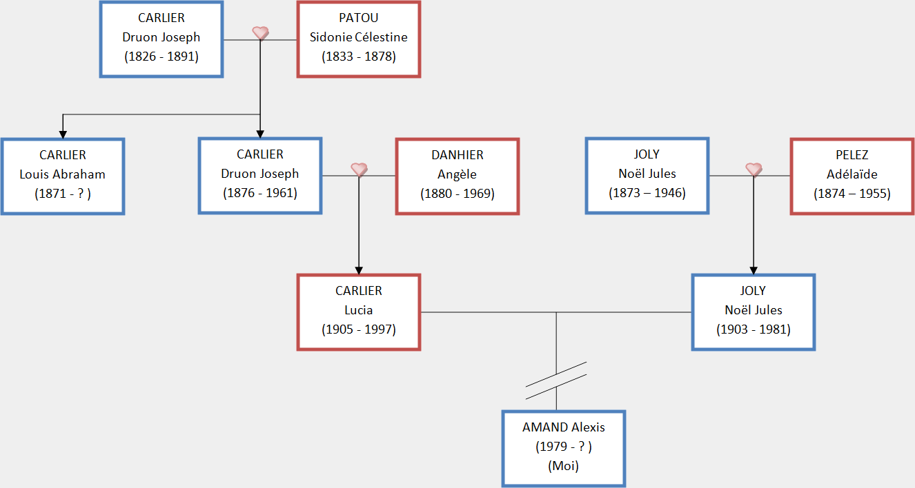 Arbre généalogique simplifié de la famille JOLY-CARLIER