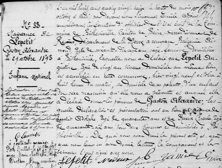Acte de naissance de Gaston ARNOULD daté de 1893 à Bétheniville