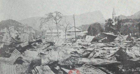 Un quartier de Papeete dédruit après les bombardements de 1914