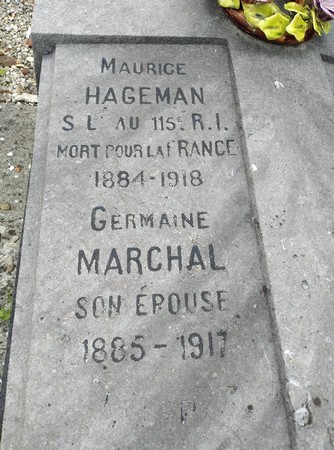 Tombe de Maurice HAGEMAN, un valenciennois mort pour la France dans la Marne en 1918