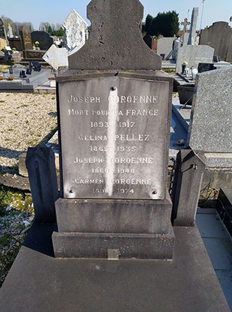 Tombe du soldat Joseph COROENNE au cimetière de Marly